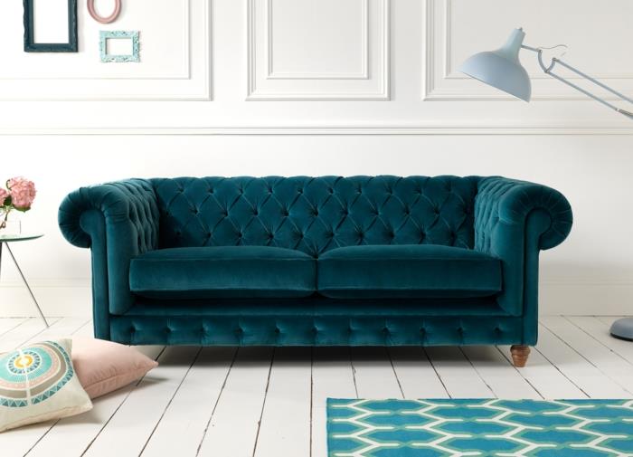 chesterfield -sohva vihreä tyylikäs tyylikäs valkoinen lattia
