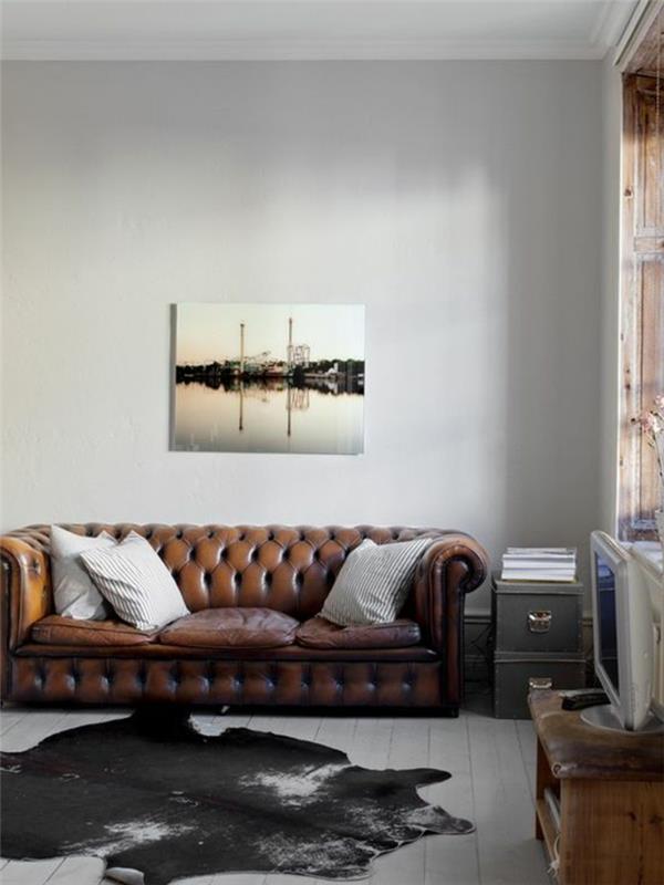 chesterfield -sohva olohuone nahka klassinen turkismatto