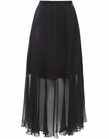 Gennemsigtig chiffon sort maxi nederdel
