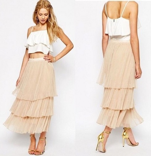 Lagdelt Chiffon nederdel