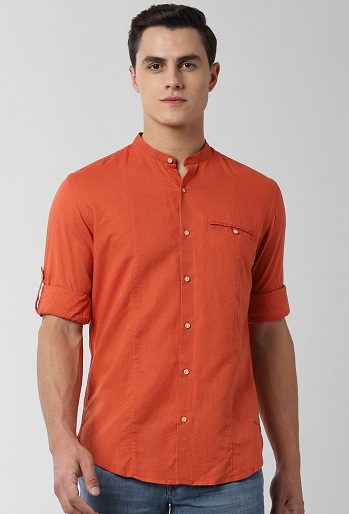 Peter England Orange kinesisk krave skjorte