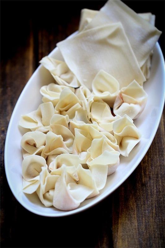 Kiinalainen wonton -keitto taittuvat wonton -nyytit