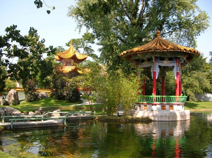 kiinalainen puutarha perinteinen arkkitehtuuri puisto järven puut