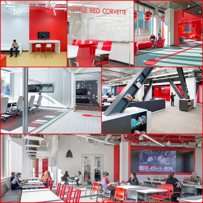 comcast -toimisto suunnittelulla blitz modernit toimistokalusteet punainen