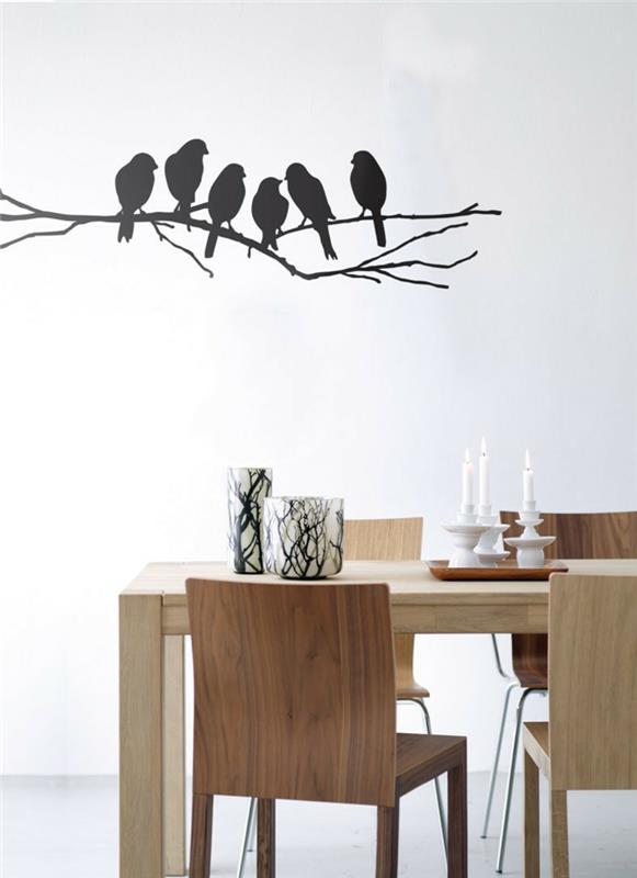 viileä seinä tarrat keittiö ruokailutila seinä maali valkoinen musta linnut haara