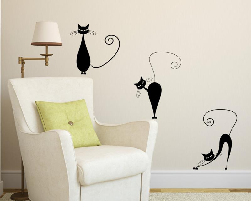 viileät seinätarrat olohuoneen seinämaali valkoinen hauska musta kissa