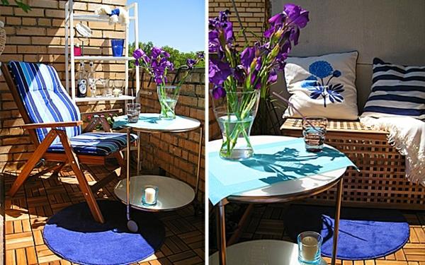 viileitä sisustusideoita parvekemalleihin pöytä sininen violetti