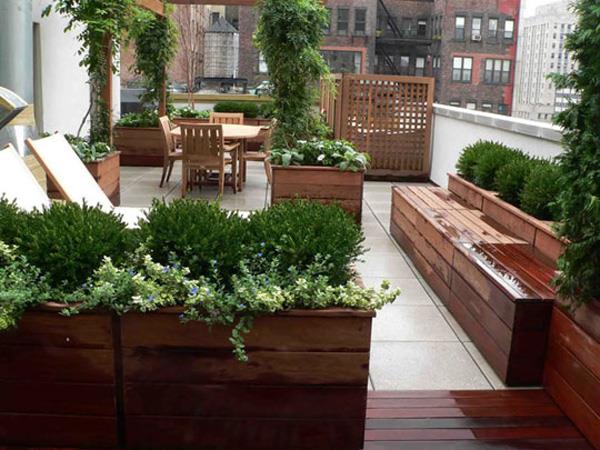 viileä puutarhan suunnitteluidea kattoterassi puutarha puulaatikot