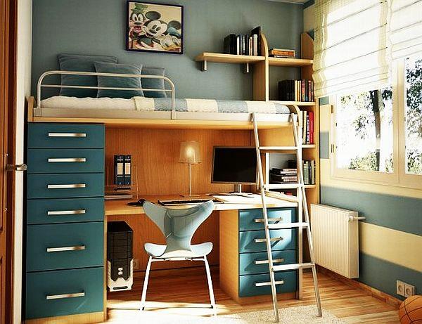 nuorisohuoneen suunnittelu moderni kerrossänky työpöytä portaat