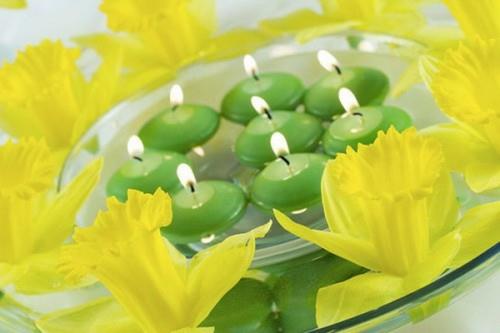 viileitä kynttiläideoita kesällä vihreä keltainen narsissi tuoreena