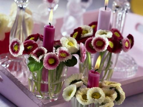viileitä kynttiläideoita kesällä vaaleanpunaisia ​​kukkia lasi