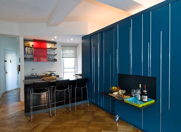 viileät pienet huoneistot sininen sisäänrakennettu vaatekaappi taitettava pöytä ruokailutila