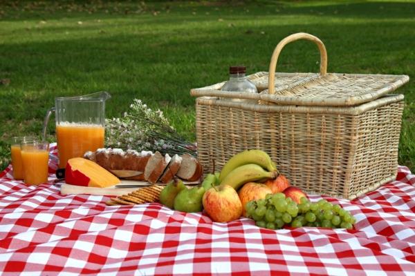 viileitä piknik -ideoita kori vihannekset hedelmäpeitto