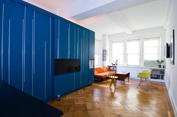 viileä käytännöllinen vuodesohva pienet huoneistot sisäänrakennettu vaatekaappi sininen