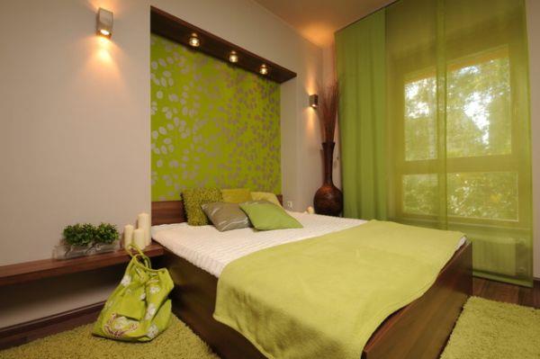 viileä makuuhuoneen väripaletti korostaa vihreää muotoilua