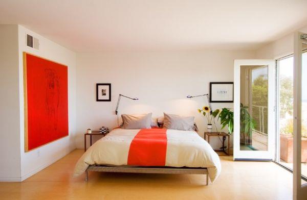 viileä makuuhuoneen väripaletti korostaa kylläistä oranssia