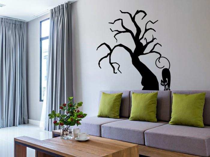viileät seinätarrat kissapuu koristelevat olohuonetta