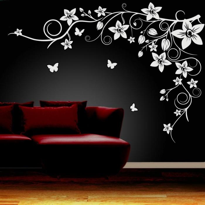 viileä seinä tarrat koti ideoita olohuone kukat musta seinä