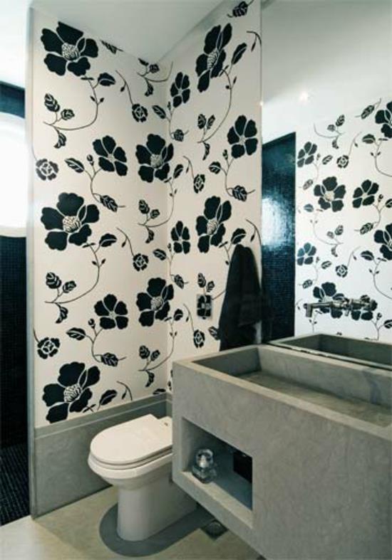 viileitä eläviä ideoita kylpyhuoneen suunnittelu seinä tapetti kuvio kukka kuvio