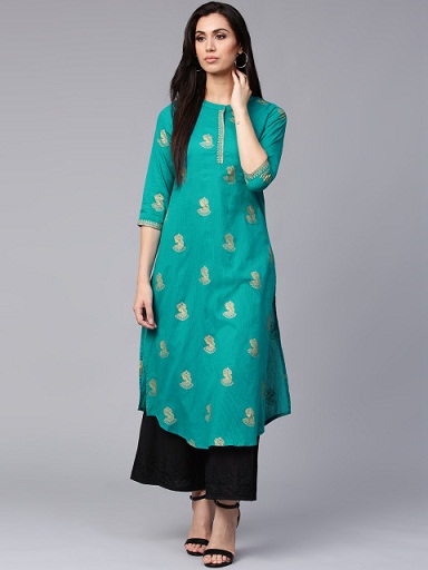 Eső & amp; Rainbow Women Teal Green Printed A-Line Kurta