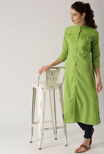 Libas Women Green Solid Straight Kurta