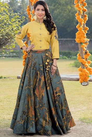 Bomulds silke Lehenga