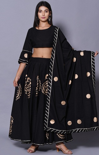 Bomuldstrykt Lehenga