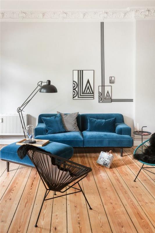 sohva jakkara olohuone huonekalut design sohva sininen