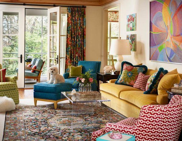 akryyli sohvapöytä olohuone kulmasohva vilkas väri itämainen matto