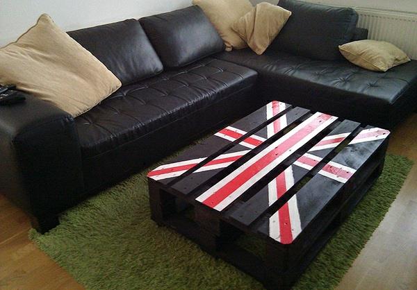sohvapöytä eurolavoilta olohuoneen lippu maalattu