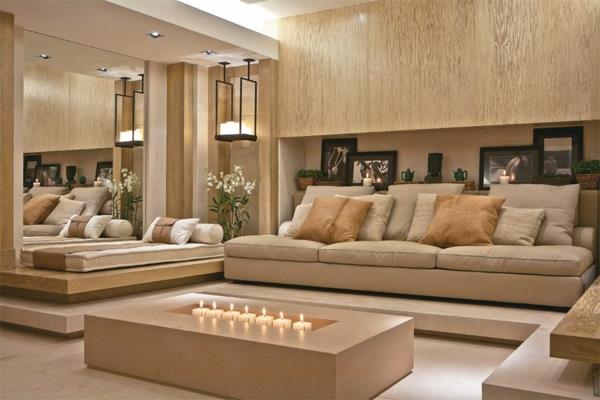 Sohvapöytä massiivipuuta värimaailma beige olohuone moderni sisustus