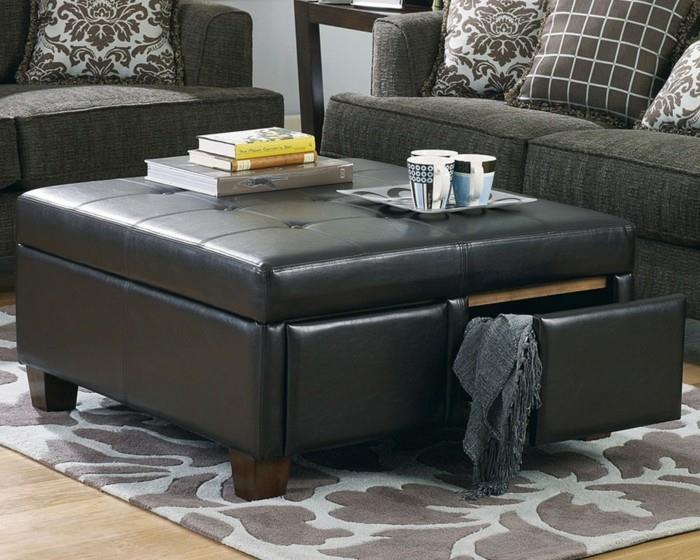 sohvapöytä ja laatikon nahka musta tumma sohva