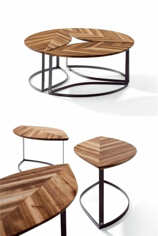 sohvapöytä pyöreä puu metallikehys tyylikäs suunnittelijaideoita olohuoneen huonekalut