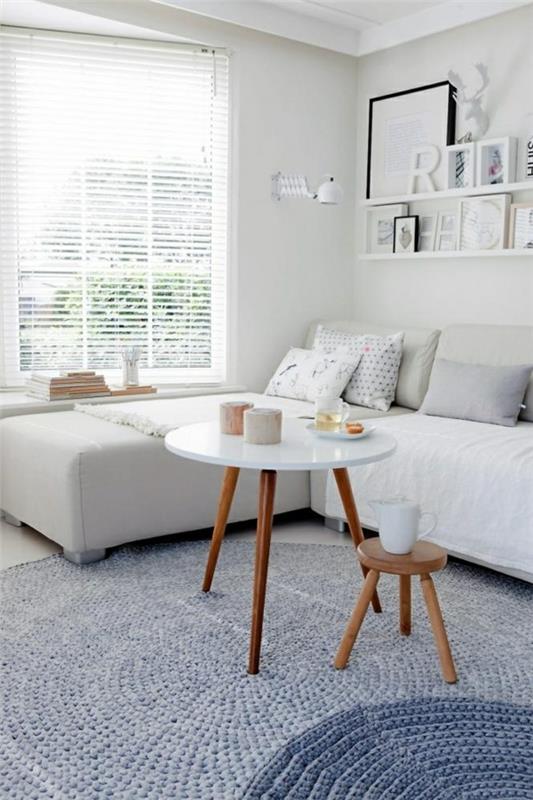 Sohvapöytä pyöreä puu valkoinen sivupöytä olohuone sisustaa moderni