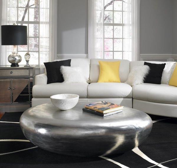 sohvapöydät ja tyylikäs koriste pyöreä hopea kiiltävä sivupöytä