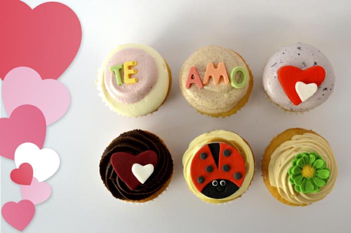 cupcake deco ideoita vihreä lasite kirjaimet amore sydämet kukat