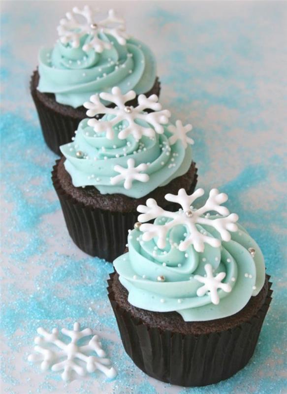 cupcake deco ideoita talvi uudenvuodenaatto juhla lumikiteet pöytäkoristeet