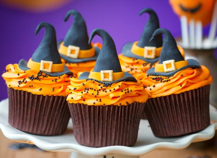 Cupcake koristelu muffinsseja oranssi täytettä halloween ideoita