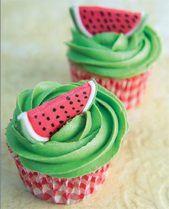cupcake deco muffinsit kesäideoita vihreä kerma vesimeloni
