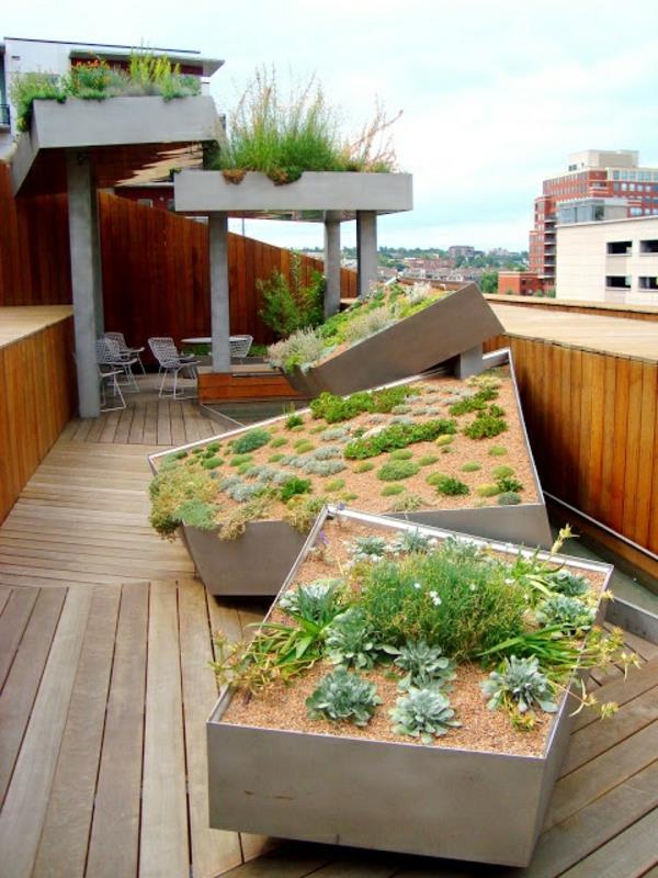 kattoterassi suunnittelu parveke koristella parveke kasveja mehevä kukka laatikko