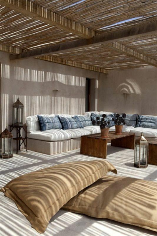 design kattoterassi terassi katto bambusta ja aurinkosuoja