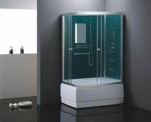 höyrysuihku kylpyhuone puuhyllyt vihreä lasi