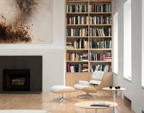 ajaton Eames Lounge Chair mukavat kirjahyllyt valkoista nahkaa
