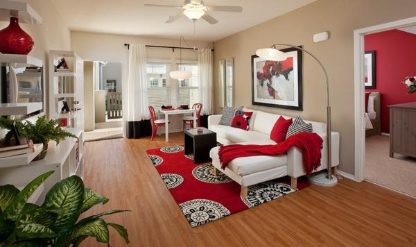 Kalusta kotiisi mukavasti modernit punaiset aksentit -matto -sohvanpäällinen