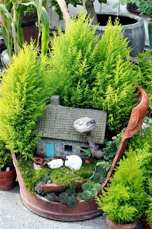 sisustus käsityöideoita mini puutarha rikki kukkaruukku talo