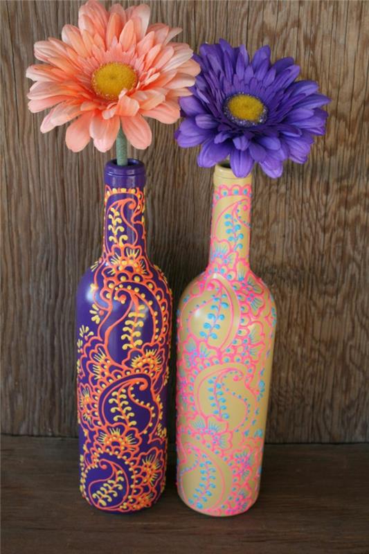 pullojen koristelu, maalaus, kukkien tekeminen