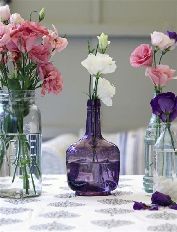 sisustuspullot lasipullot kukkakoristepöydän koristeluideoita