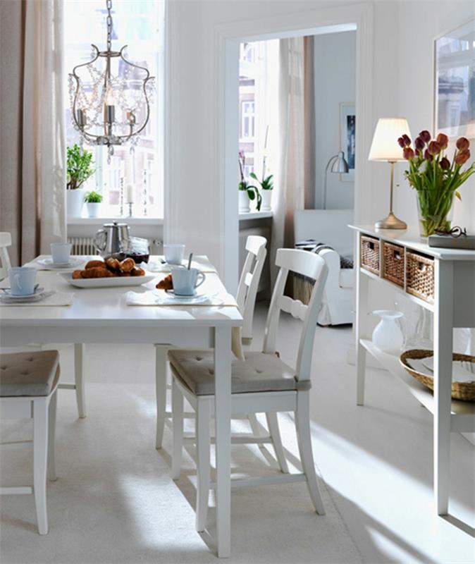 sisustusideoita ruokasali sisustaa valkoisia huonekaluja kukkia kotiin ideoita