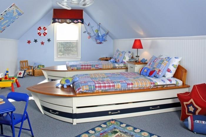deco -ideoita lastenhuone poikien huone siniset seinät pimennysvuoteet