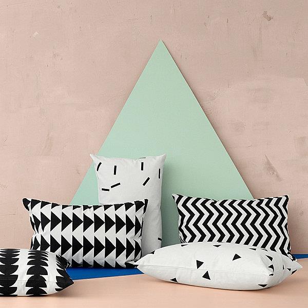 deco -ideat tyynyt tyynyliinat ompele itsellesi geometrisia kuvioita mustavalkoisena